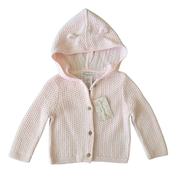 Tommy Bahama Other - Tommy Bahama Pink Hooded Cardigan Sweater With Bear Ears 12M